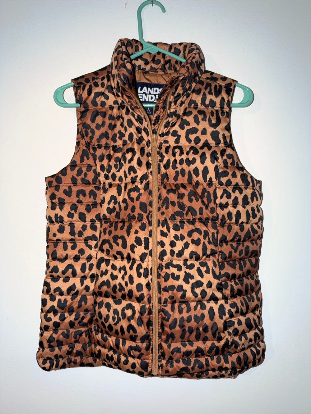 Lands’ End Leopard Print Quilted Puffer Vest Animal Print Size Small